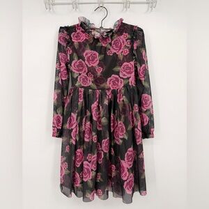 ZAC Kids Floral Mesh Long Sleeve Dress Girls 7/8 Pink Rose Party Holiday